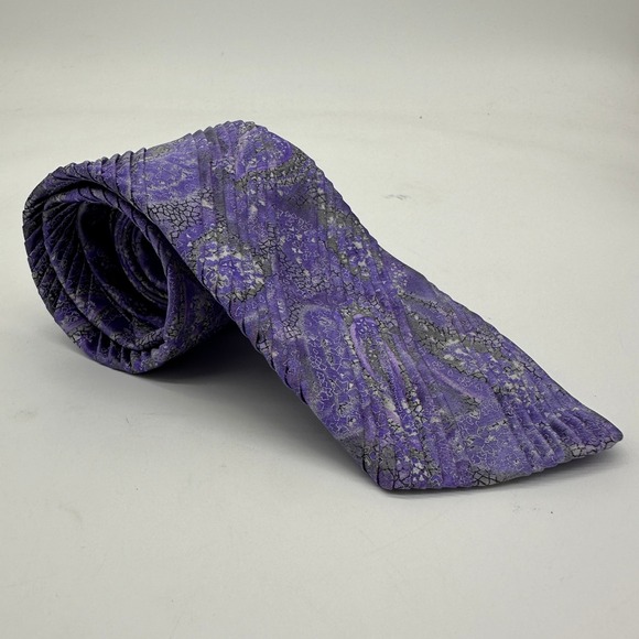 Brioni Mens Pleated Necktie One Size Purple Stripe Made In Italy 100% Silk Tie‎ - Picture 1 of 9